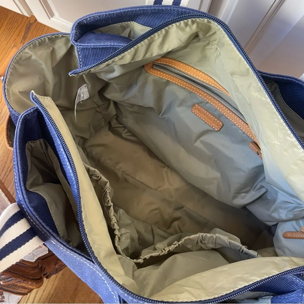 Pottery Barn Classic Diaper Bag with Leather Handles and Trim Monogram C Navy